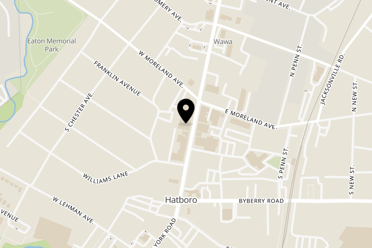 Map showing the location of Philly Philly Cheesesteaks Hatboro on 24 S York Rd in Hatboro